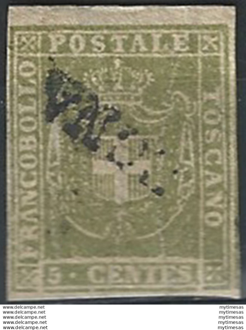 1860 Toscana 5c Verde Oliva Giallastro Cancelled Sassone N. 18b - Toskana