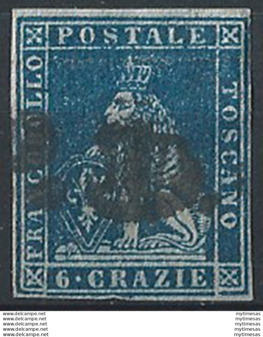 1851 Toscana 6 Crazie Azzurro Scuro Cancelled Sassone 7c € 650,00 - Toscana