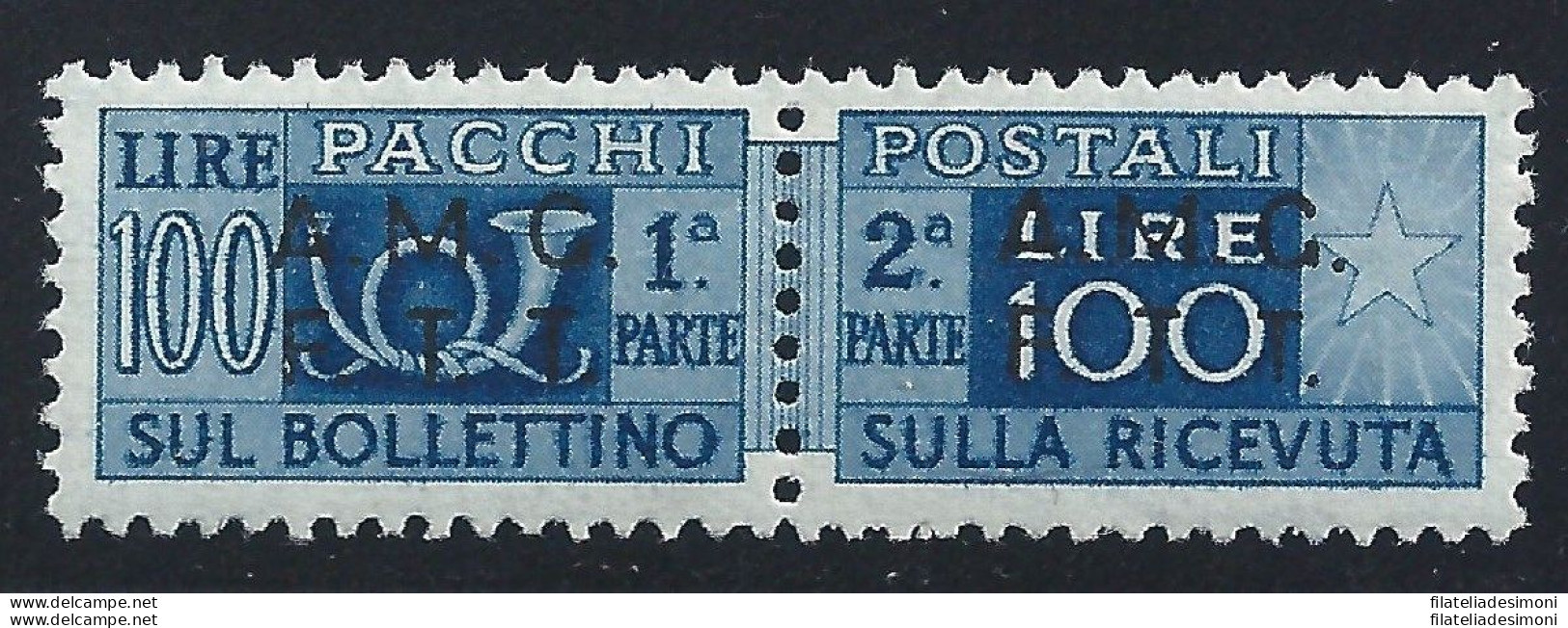 1947-48 TRIESTE A - PP 9/I 100 Lire Azzurro D 13 1/4 MLH/* CENTRATO - Sonstige & Ohne Zuordnung