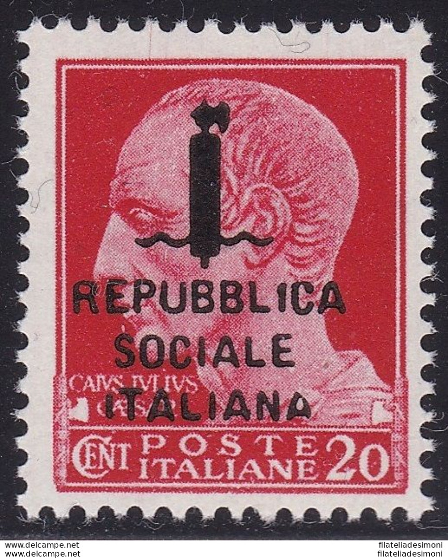 1944 RSI, N. 495/A 20c. Carminio MNH/** Certificato Raybaudi Firma Oliva - Andere & Zonder Classificatie