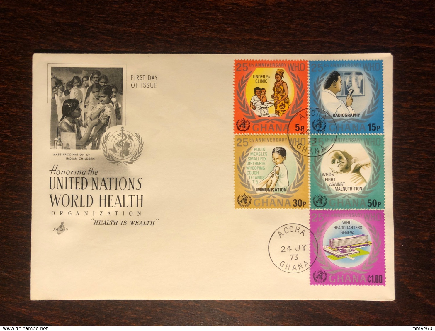 GHANA FDC COVER 1973 YEAR WHO OMS  HEALTH MEDICINE STAMPS - Ghana (1957-...)