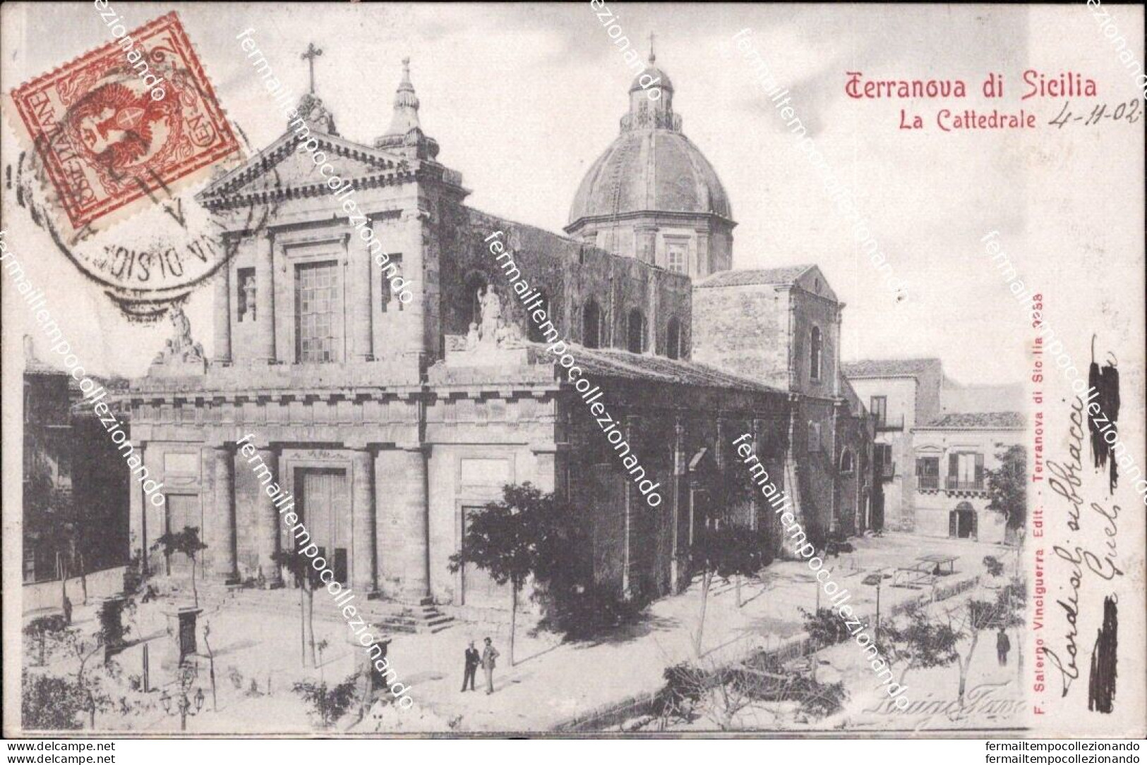 Ba684 Cartolina Terranova Di Sicilia La Cattedrale Provincia Di Agrigento 1902 - Agrigento