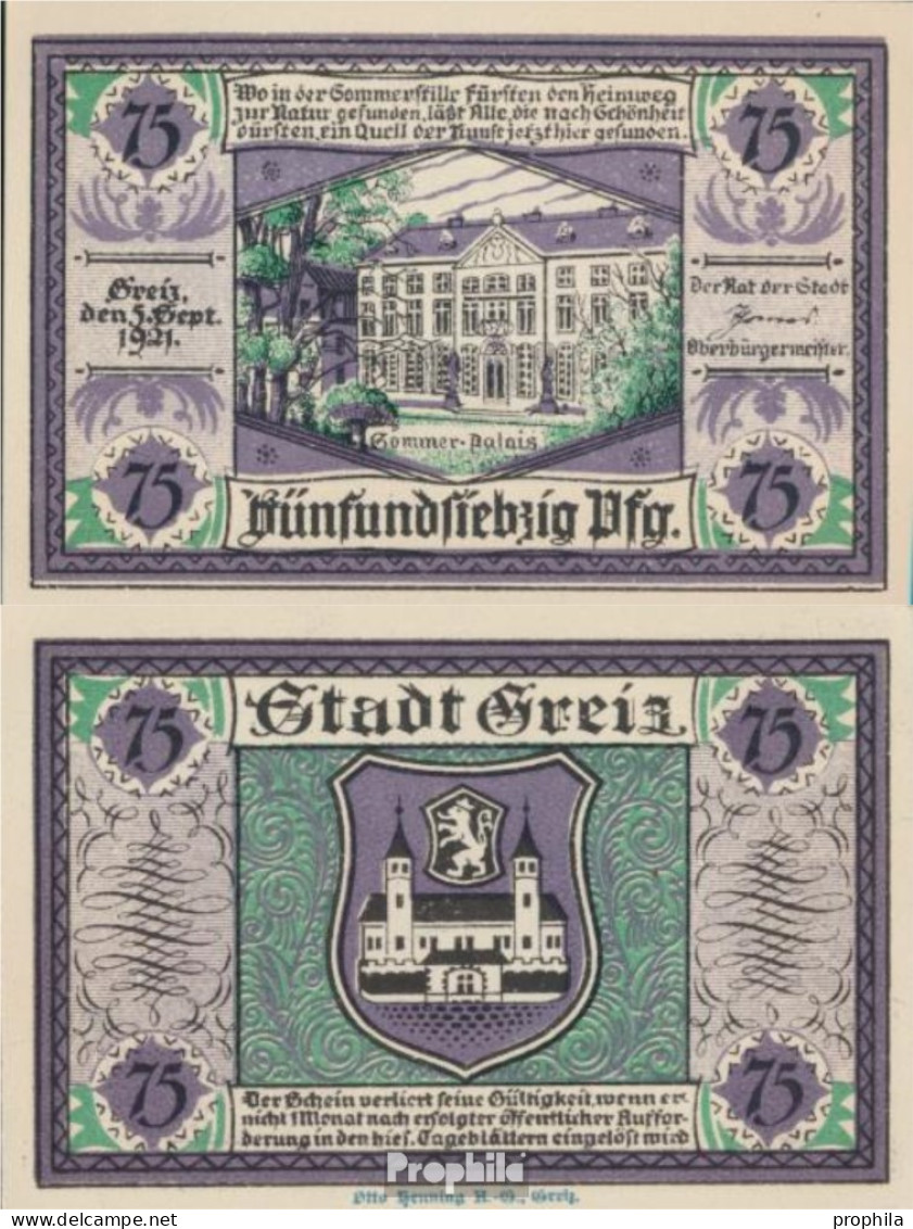 Greiz Notgeld: 471.2 75 Pf Notgeldschein Der Stadt Greiz Bankfrisch 1921 75 Pfennig Greiz - Autriche
