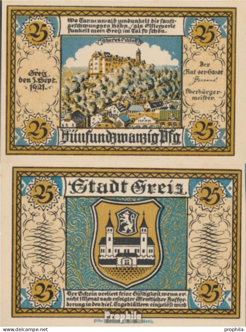 Greiz Notgeld: 471.2 25 Pf Notgeldschein Der Stadt Greiz Bankfrisch 1921 25 Pfennig Greiz - Austria