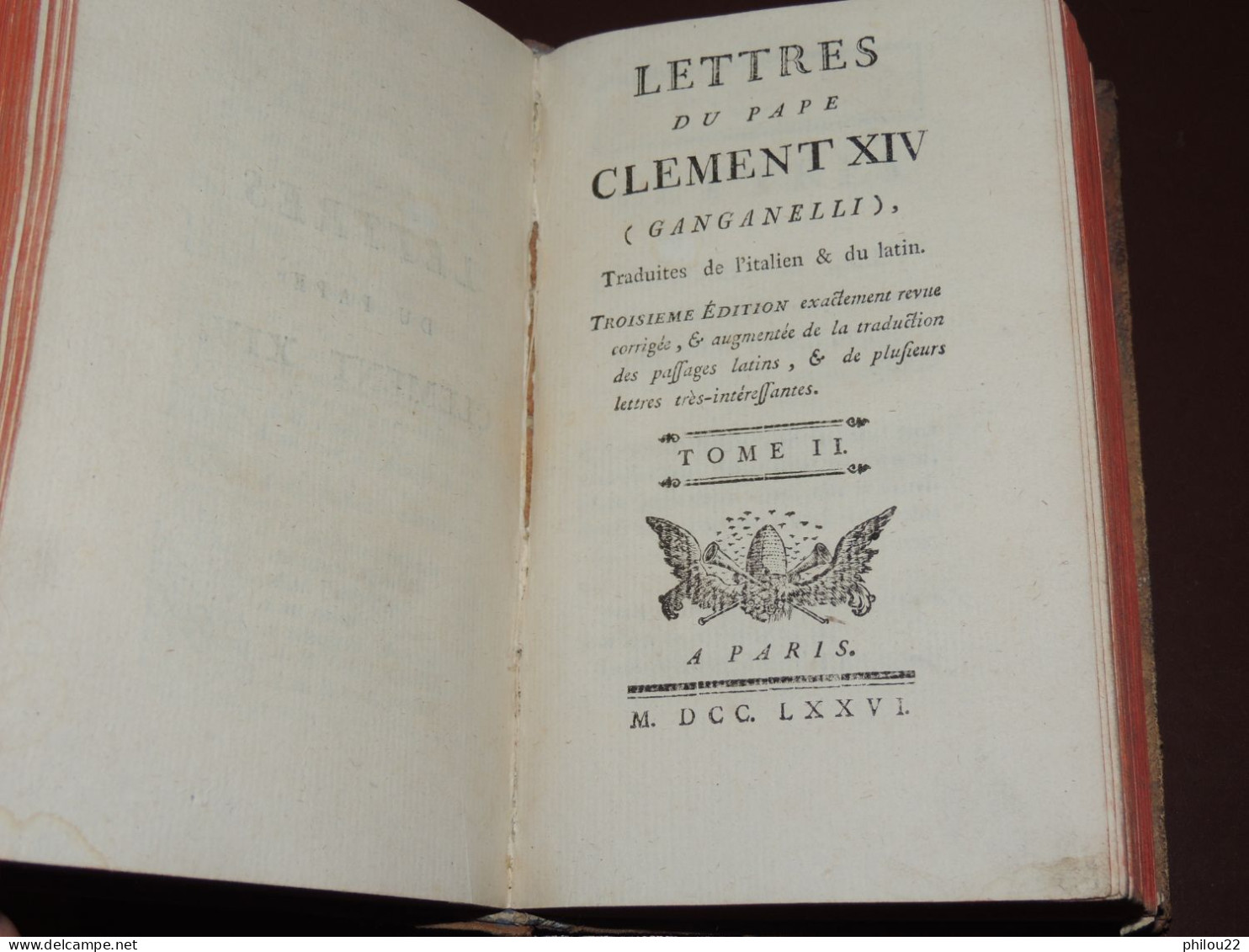 Lettres intéressantes du pape Clément XIV (Ganganelli) - 3 tomes en 2 vols. 1776