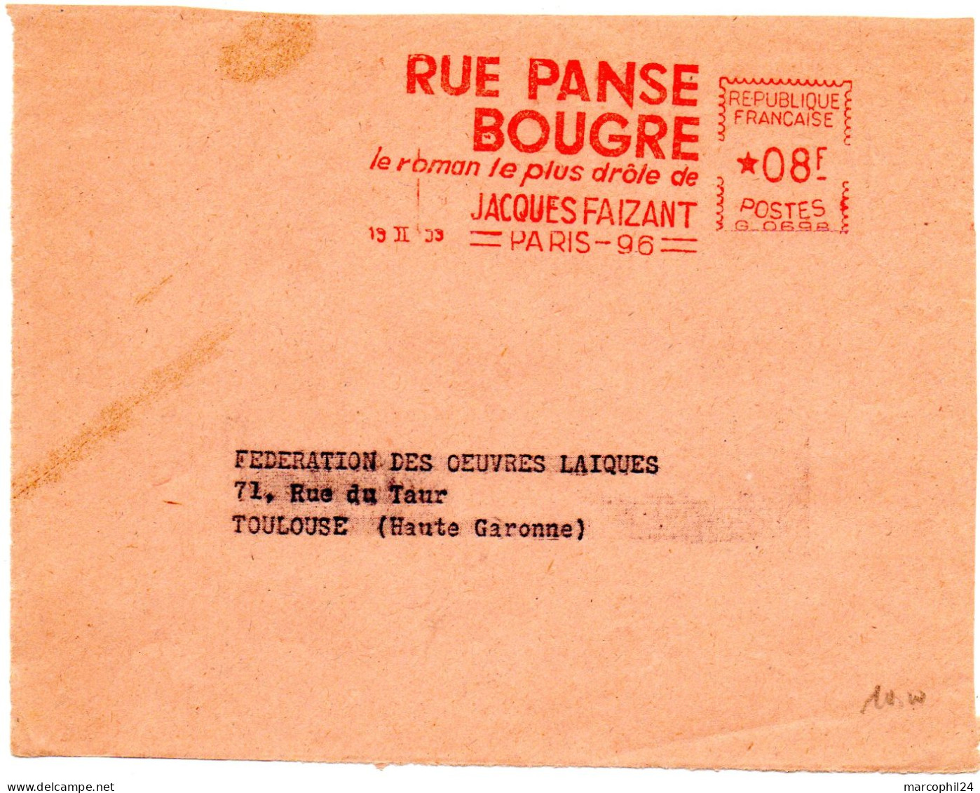 EDITION + Jacques FAIZANT = PARIS 1959 = EMA  = ' RUE PANSE BOUGRE / Le Roman Le Plus Drole  ' - EMA ( Maquina De Huellas A Franquear)