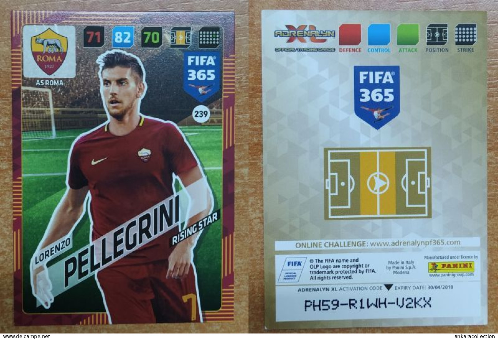 AC - 239 LORENZO PELLEGRINI  AS ROMA  RISING STAR  FIFA 365 PANINI 2018 ADRENALYN TRADING CARD - Tarjetas