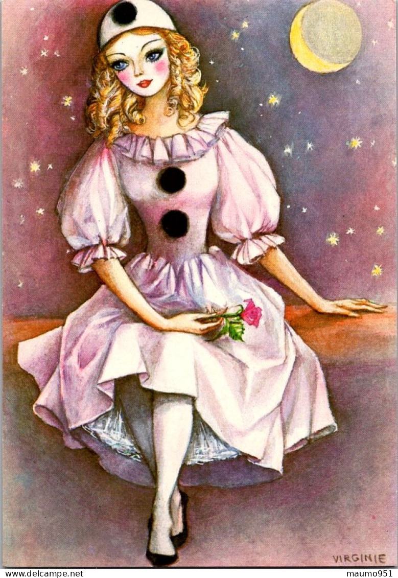 Carte Fantaisie Cpsm  - Pierrot (Fille Avec Une Fleur) Illustrateur Virginie - Autres & Non Classés