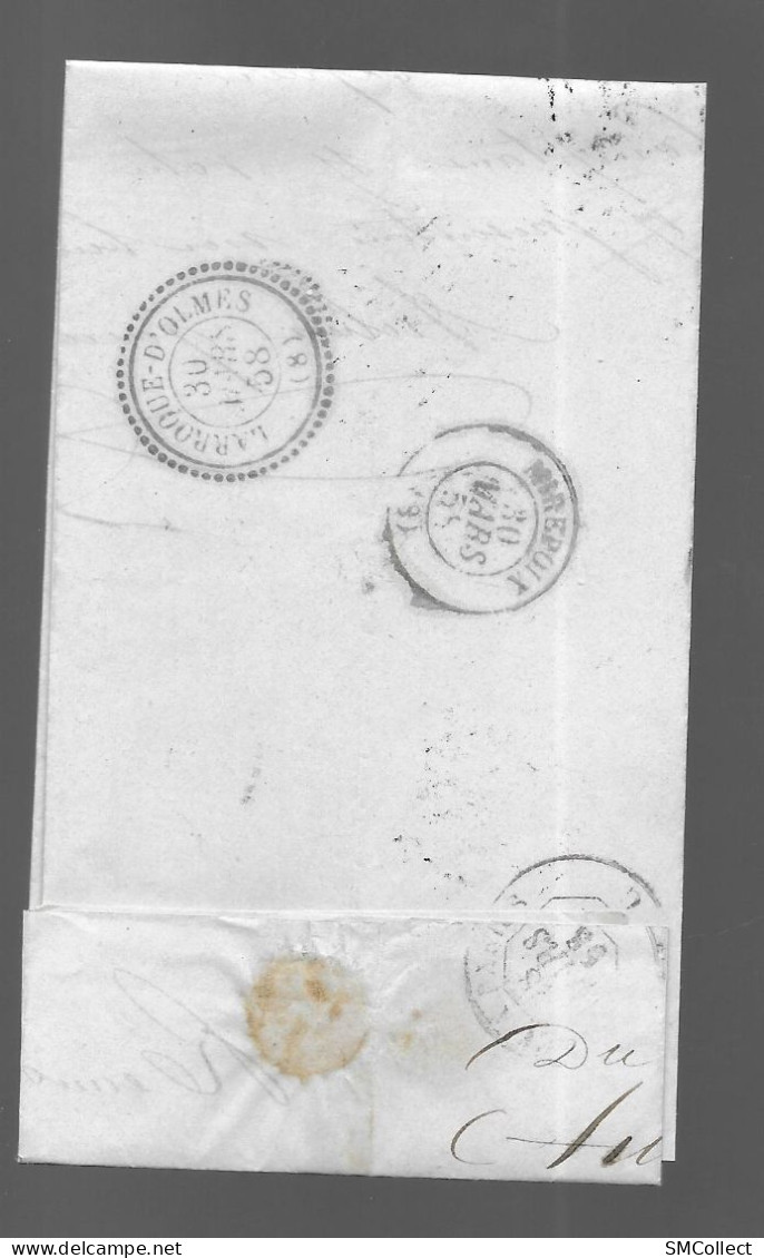 Timbre Napoléon III Bleu 20 Centimes Sur Lettre, Oblitération Losange N° 2642 Reims (As) - Cachets Manuels