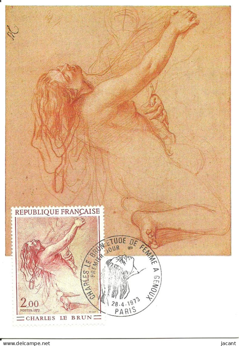 30821 - Carte Maximum - France - Charles Lebrun - Femme Nue à Genoux - Musee Du Louvre - 1970-1979