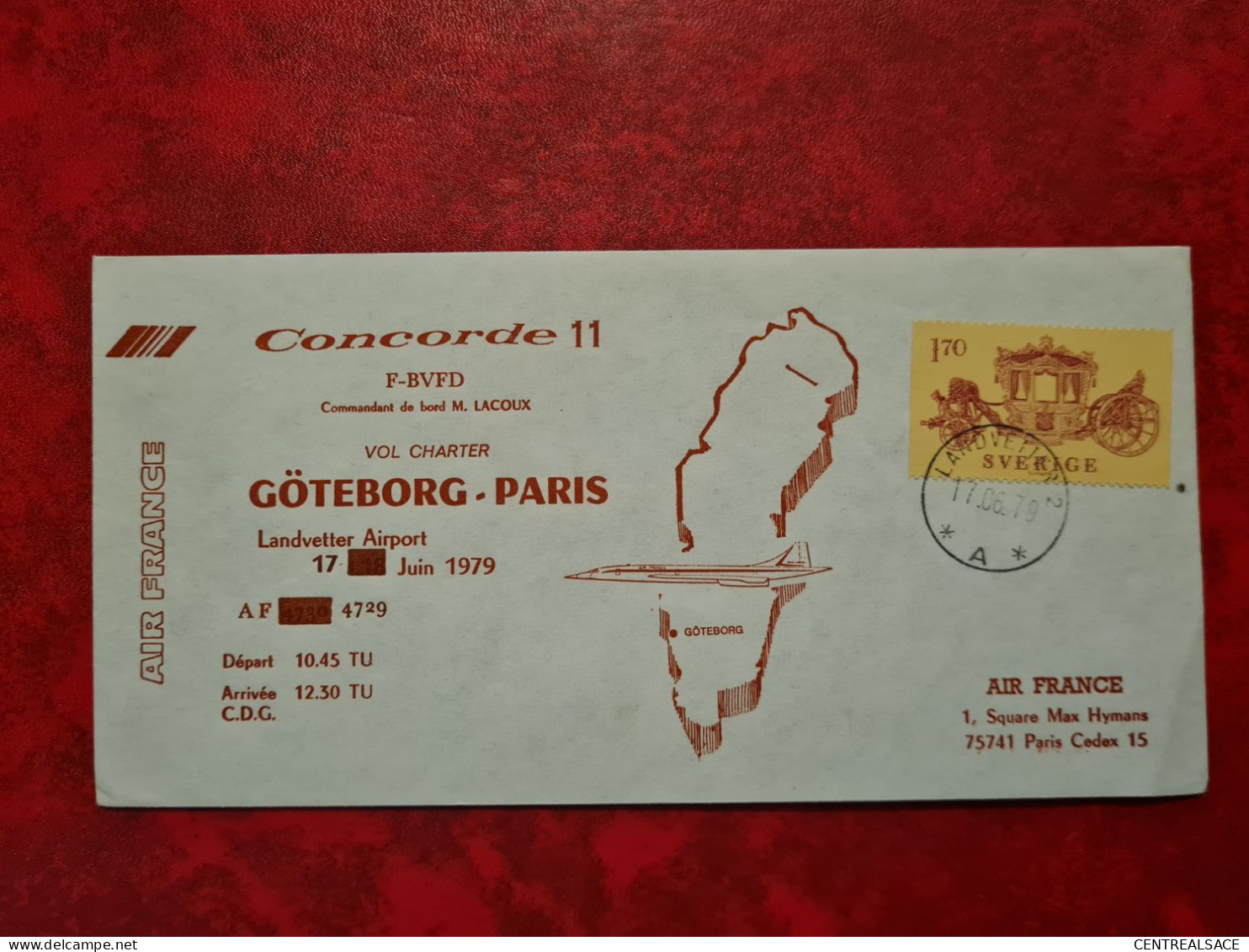 Lettre CONCORDE 1979 SUEDE VOL CONCORDE 11 GOTEBORG PARIS AIR FRANCE - Storia Postale