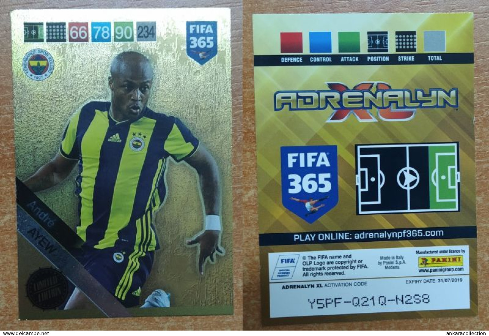 AC - ANDRE AYEW  FENERBAHCE  LIMITED EDITION  FIFA 365 PANINI 2019 ADRENALYN TRADING CARD - Tarjetas