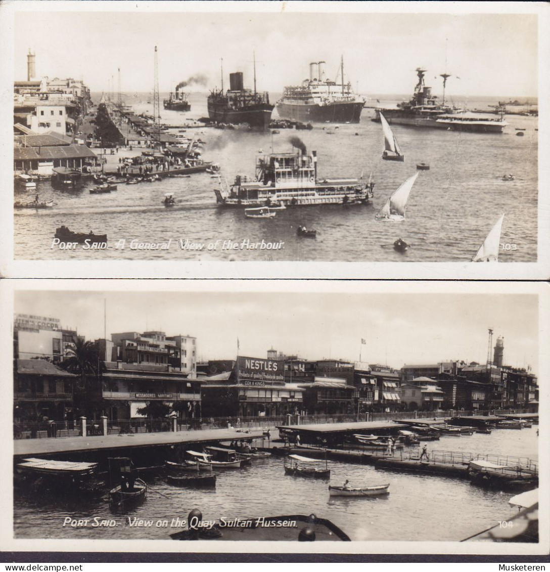 Egypt Egypte PPC Port Said View Of The Harbour & View On The Quay Sultan Hussein. Echte Real Photo Véritable (2 Scans) - Port Said