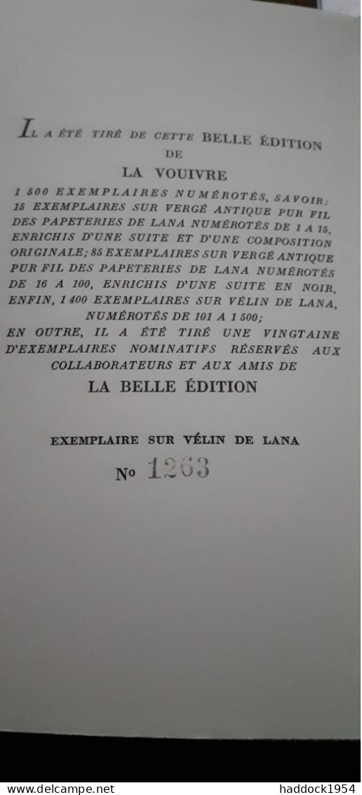 La Vouivre MARCEL AYME La Belle édition 1960 - Autres & Non Classés