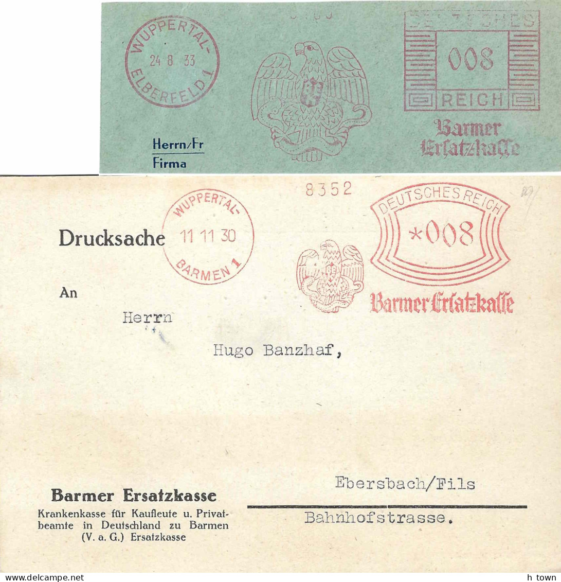 333  Wuppertal / Barmen 1 - Früher Absender-Feistempel Der Barmer Ersatzkasse Auf PK (1930) + Ausschnitt (1933) - Covers & Documents