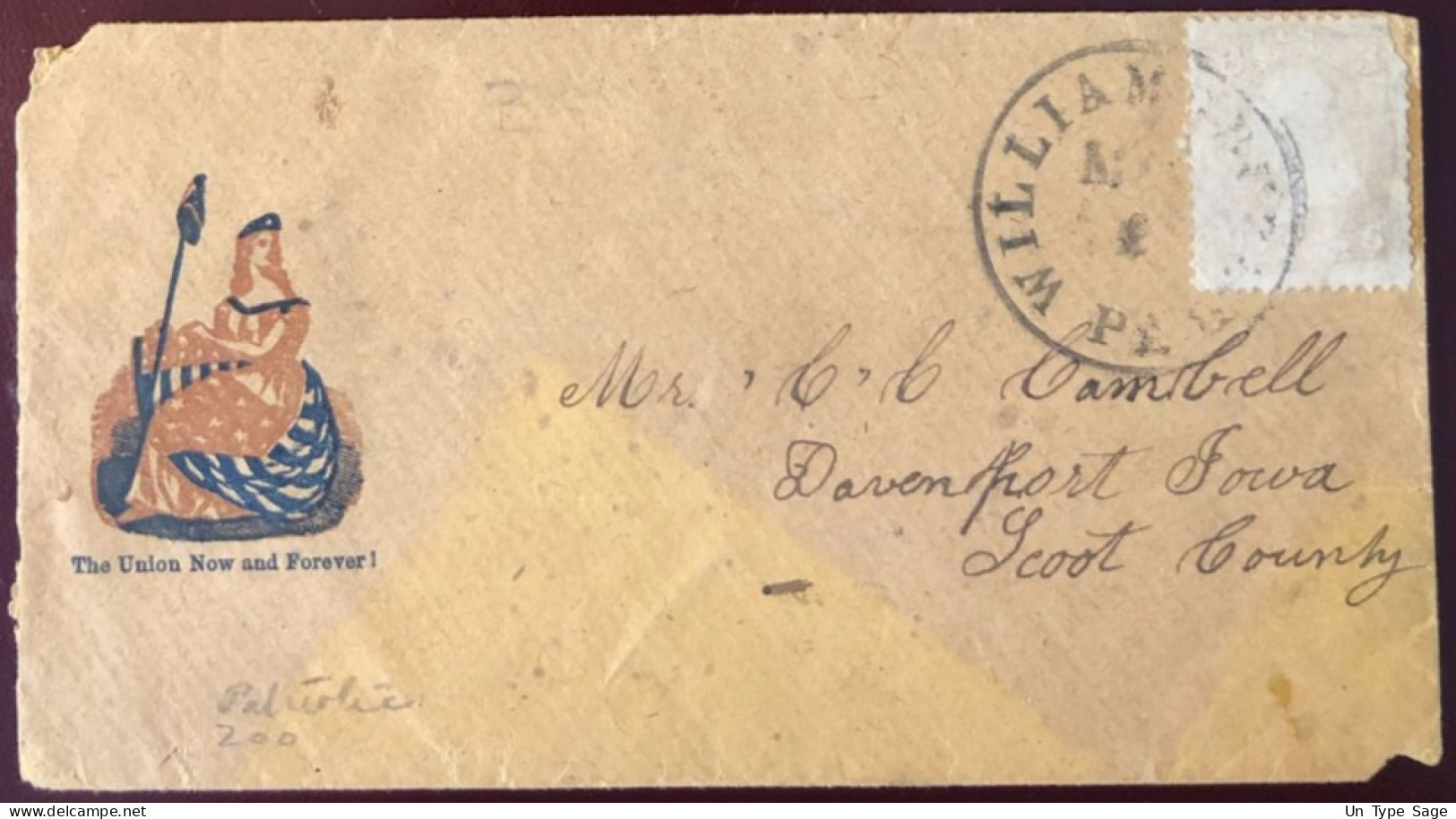 Etats-Unis N°19, Civil War, Patriotic Cover De Williamsburg - (B1330) - Poststempel