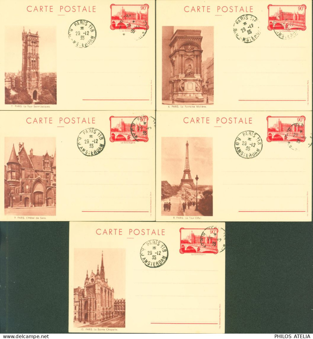 Cartes Postales Entiers La Conciergerie à Paris N°6 à 10 Storch F1S3 Je Pense Brune CAD Paris 29 12 1935 - Cartes Postales Types Et TSC (avant 1995)