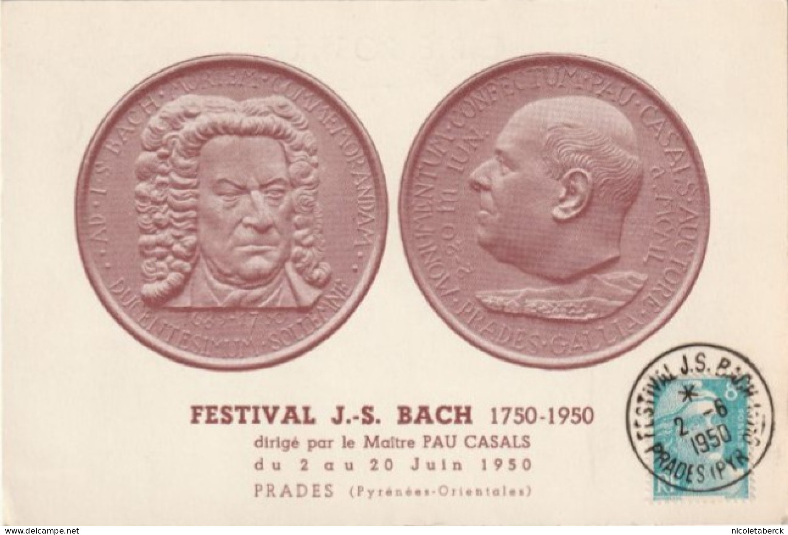 Musique, Carte Du 2/6/50 Festivale Bach Dirigé Par Pau Casals. Carte Rare. Collection BERCK. - Music