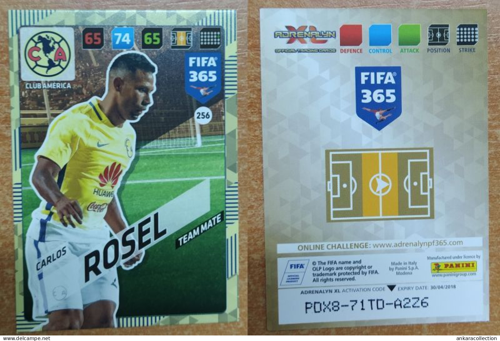 AC - 256 CARLOS ROSEL  CLUB AMERICA  TEAM MATE  FIFA 365 PANINI 2018 ADRENALYN TRADING CARD - Trading Cards