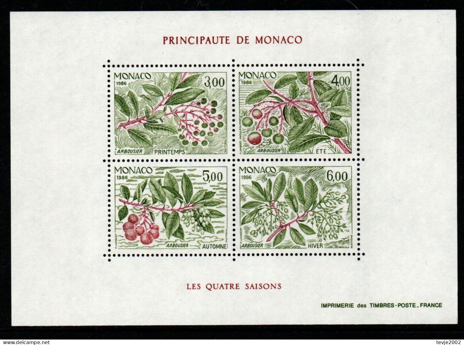 Monaco 1986 - Mi.Nr. Block 34 - Postfrisch MNH - Bäume Trees - Trees