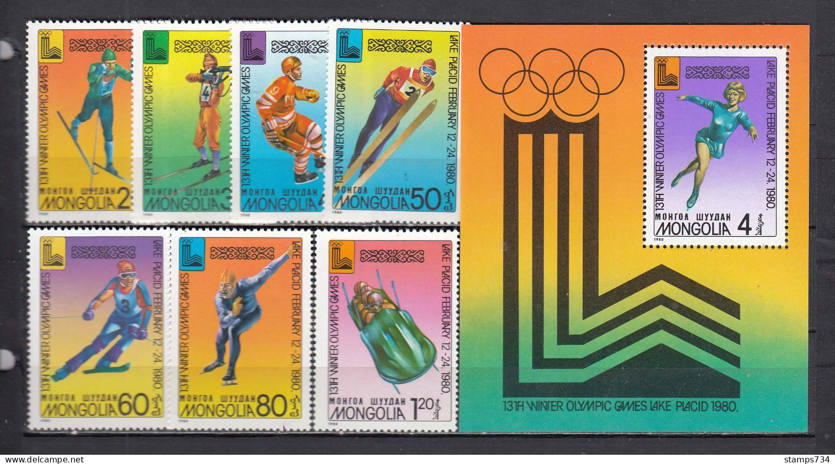 Mongolia 1980 - Winter Olympic Games, Lake, Placid, Mi-Nr. 1271/77+Bl. 61, MNH** - Mongolia