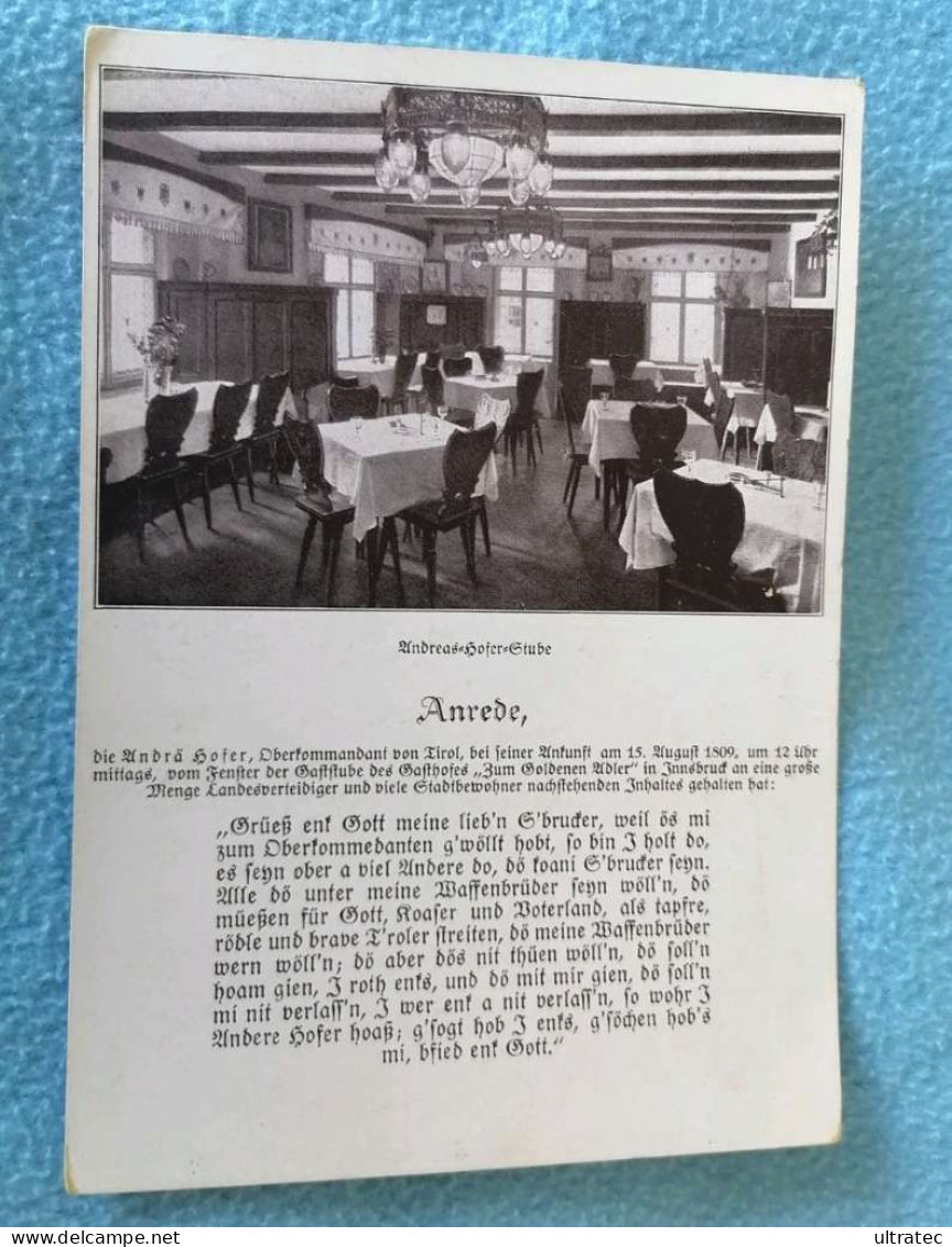 AK "INNSBRUCK HOTEL ZUM GOLDENEN ADLER, ANDREAS HOFER STUBE, CA. 1930" SCHÖNE ALTE POSTKARTE VINTAGE ANTIK SW ANSICHT - Innsbruck