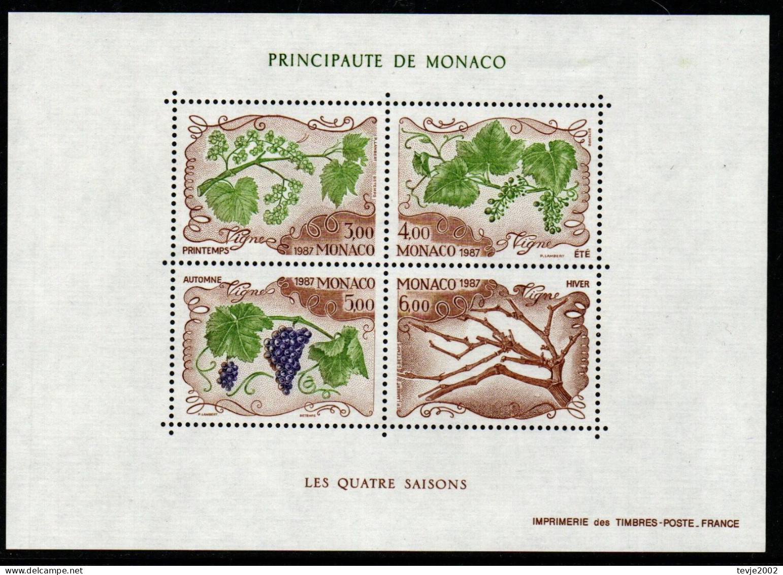 Monaco 1987 - Mi.Nr. Block 36 - Postfrisch MNH - Früchte Fruits Trauben Wein Vine - Obst & Früchte