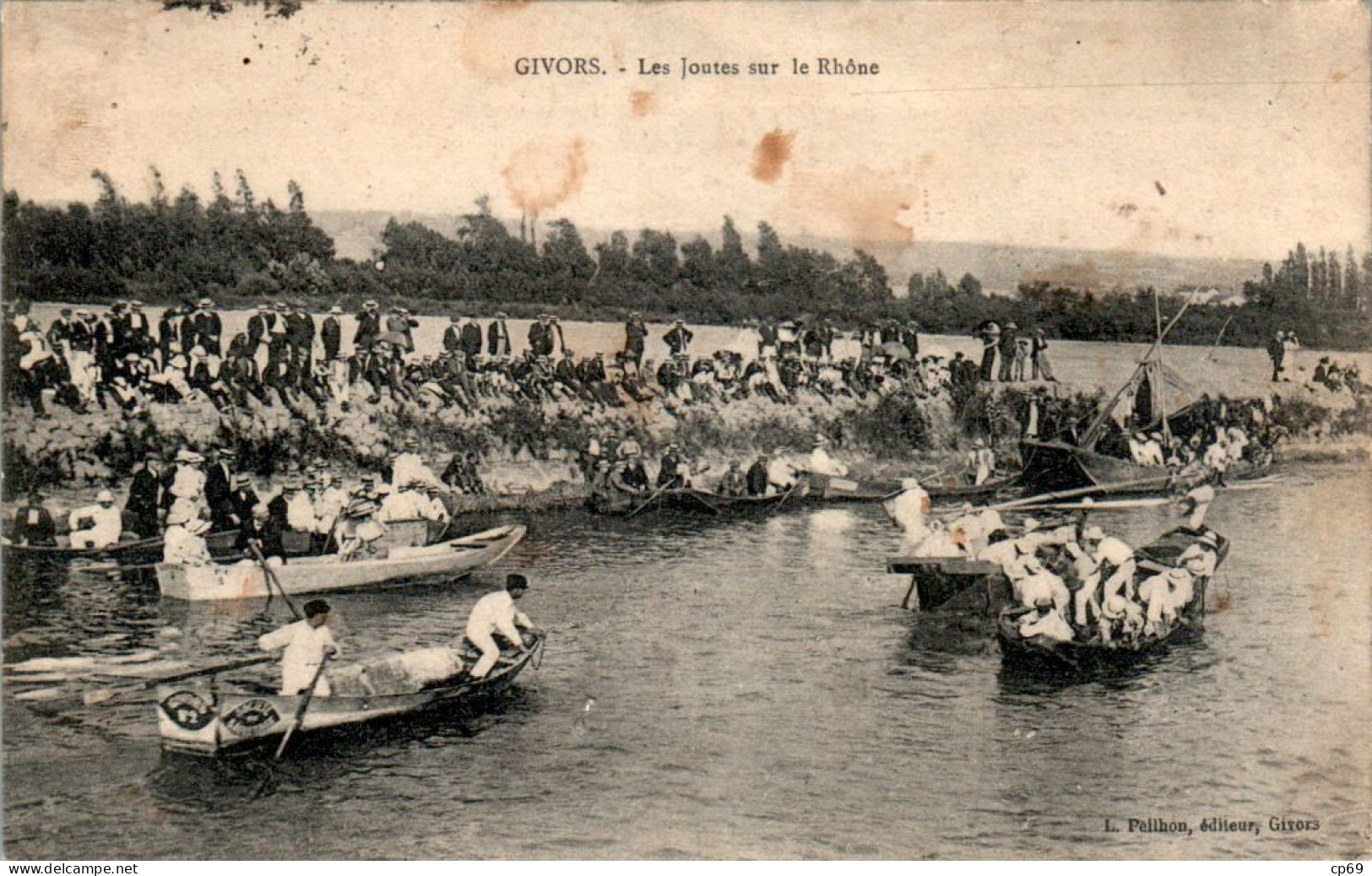 Givors Joutes Sur Le Rhône Sport Nautique 水上运动 Water Sport Rhône 69700 Cpa Ecrite Au Dos En 1913 En B.Etat - Givors