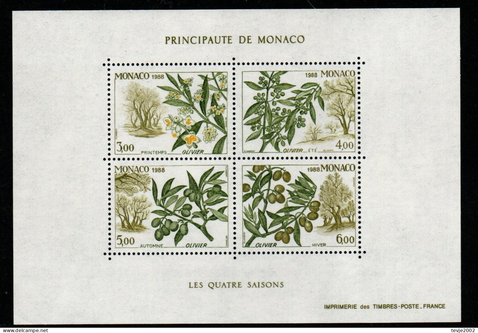 Monaco 1988 - Mi.Nr. Block 41 - Postfrisch MNH - Bäume Trees Oliven - Bomen