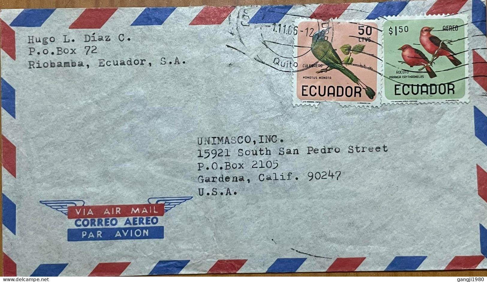 ECUADOR 1963, COVER USED TO USA, 2 DIFF BIRD STAMP MOT MOTE SCARLET TANAGER, QUITO CITY CANCEL - Ecuador