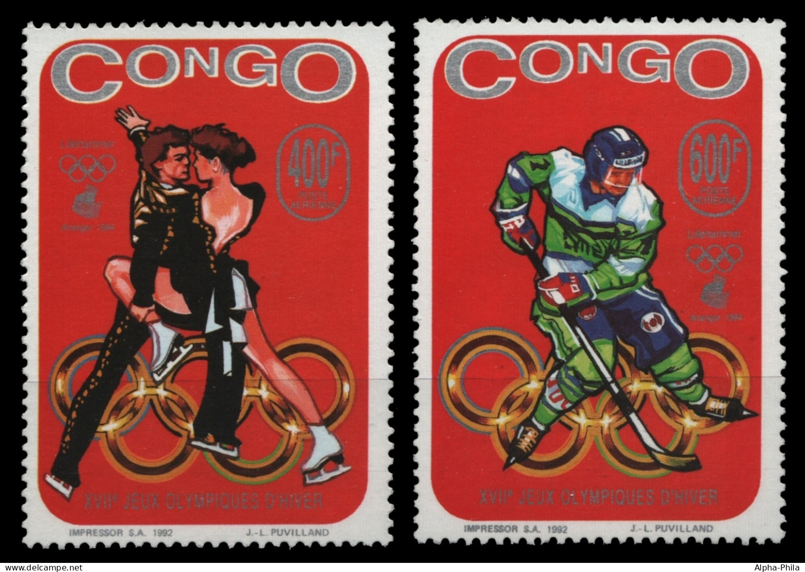 Kongo-Brazzaville 1993 - Mi-Nr. 1377-1378 A ** - MNH - Olympia Lillehammer - Mint/hinged