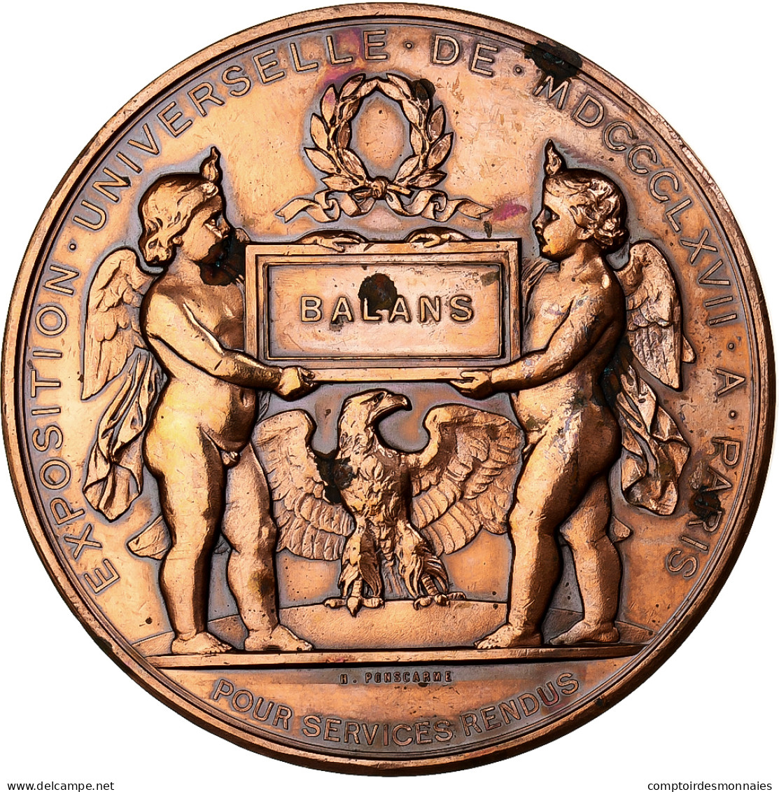 France, Médaille, Exposition Universelle De Paris, 1867, Cuivre, Ponscarme - Other & Unclassified