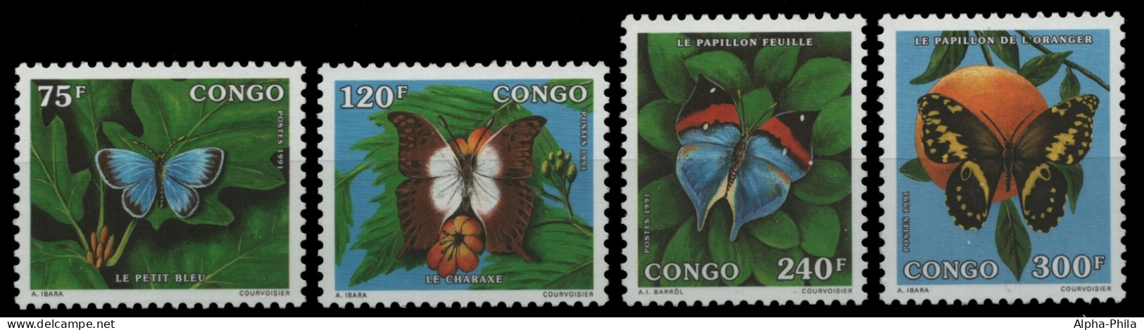 Kongo-Brazzaville 1991 - Mi-Nr. 1293-1296 ** - MNH - Schmetterlinge / Butterflies - Nuevas/fijasellos