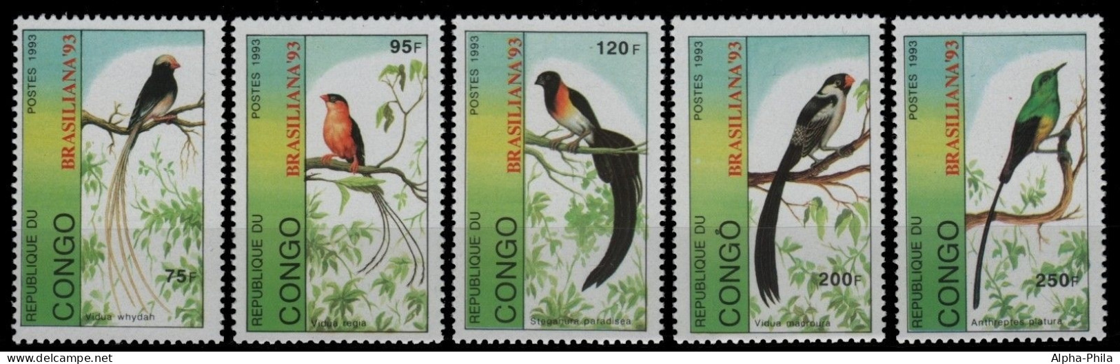 Kongo-Brazzaville 1993 - Mi-Nr. 1392-1396 ** - MNH - Vögel / Birds - Neufs