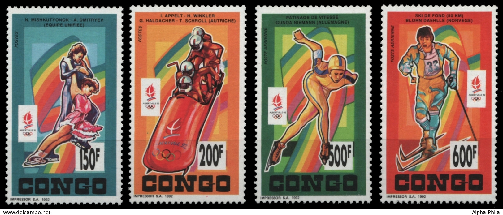 Kongo-Brazzaville 1992 - Mi-Nr. 1337-1340 A ** - MNH - Olympia Albertville - Neufs