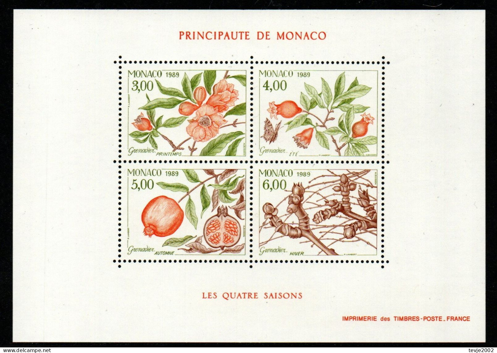 Monaco 1989 - Mi.Nr. Block 42 - Postfrisch MNH - Bäume Trees Granatapfel Früchte Obst Fruits - Bomen