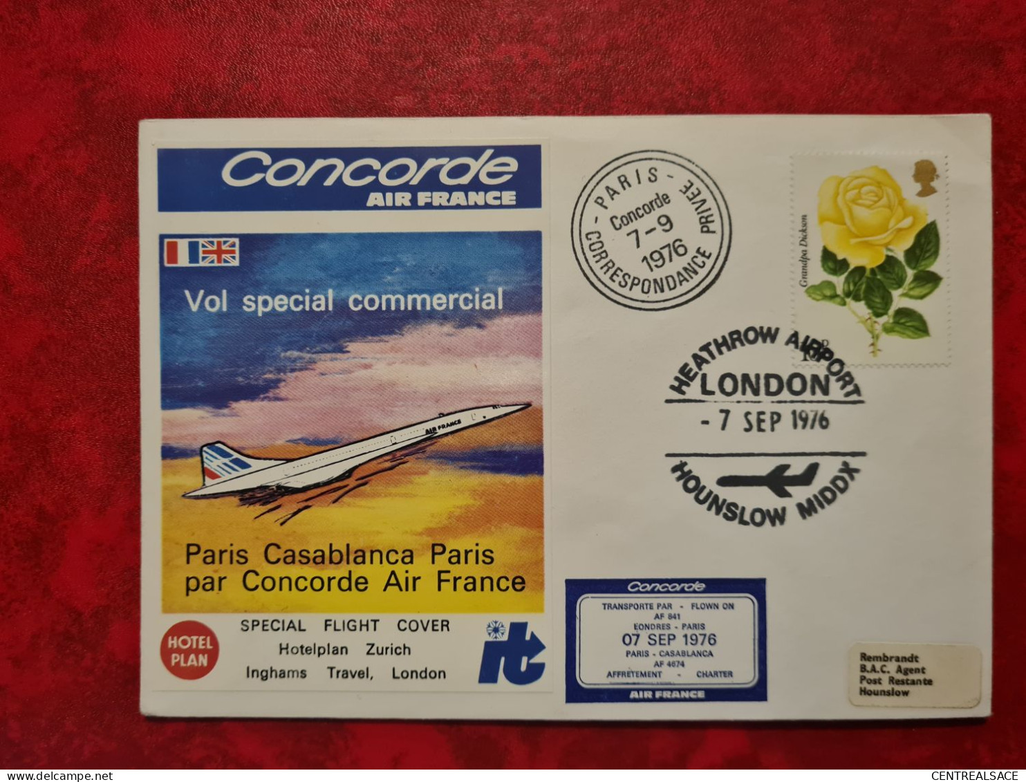 Lettre  1976 VOL HEATHROW CORRESPONDANCE PRIVEE CONCORDE PARIS CASABLANCA MAROC - Covers & Documents