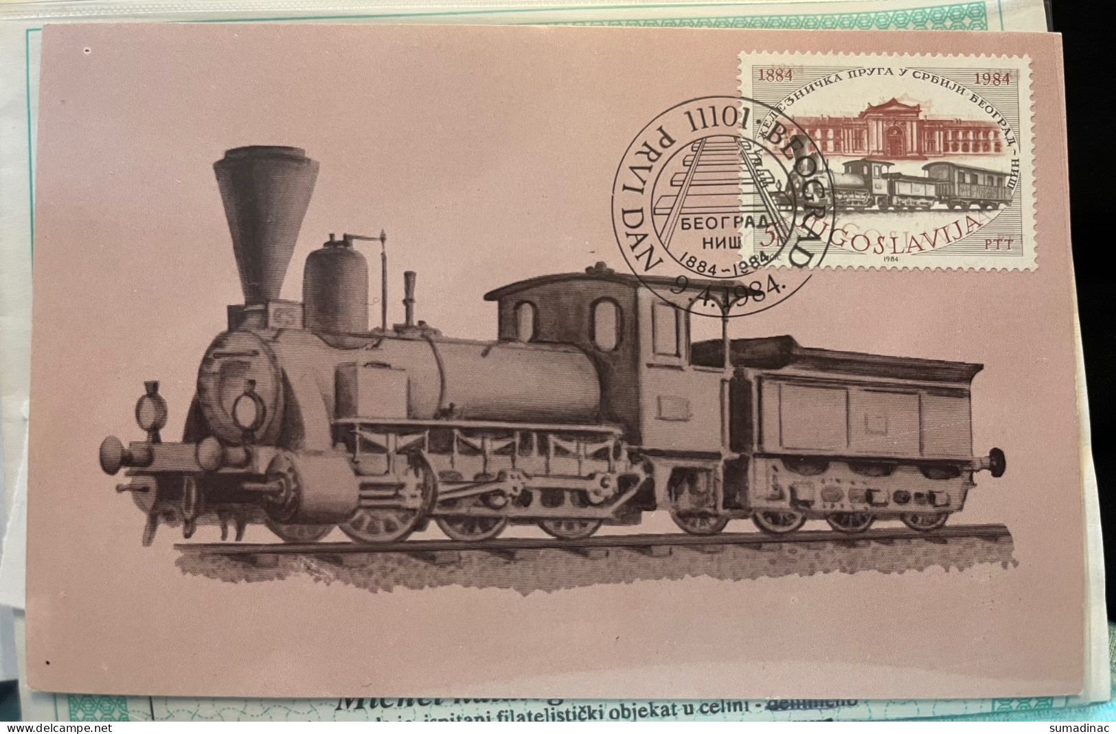 Yugoslavia Maxi Card With Double Print On A Stamp, Train, Railway, Certificate A. Krstić - Geschnittene, Druckproben Und Abarten