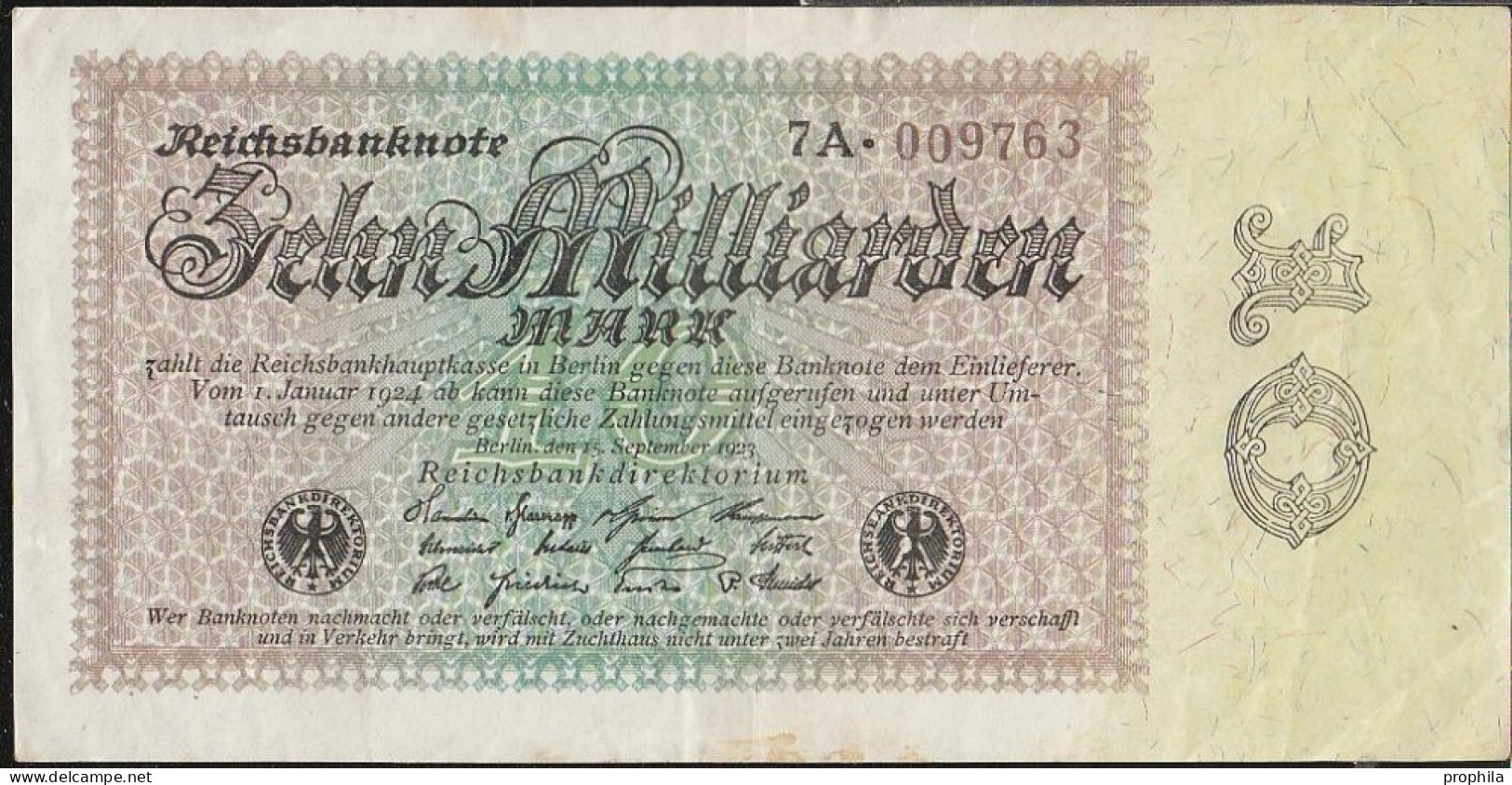 Deutsches Reich Rosenbg: 113c Wasserzeichen Disteln Stark Gebraucht (IV) 1923 10 Milliarden Mark - 10 Mrd. Mark