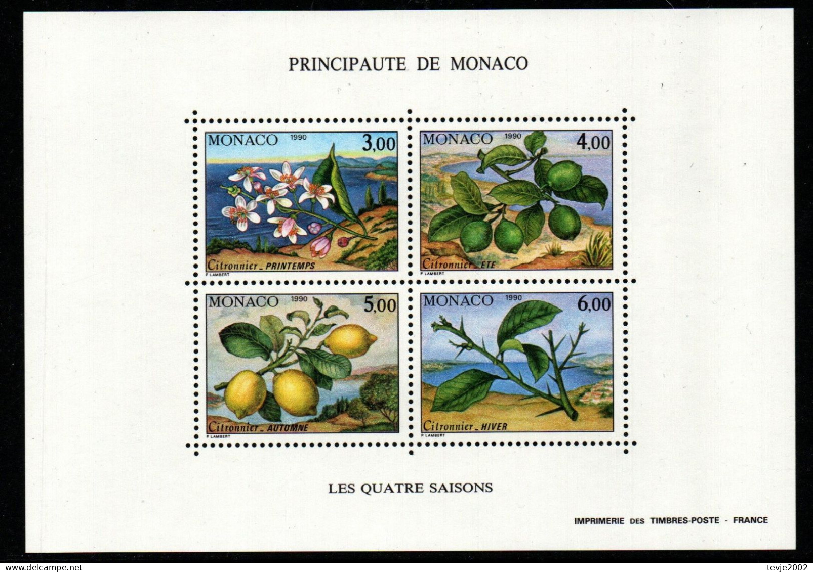 Monaco 1990 - Mi.Nr. Block 49 - Postfrisch MNH - Bäume Trees Zitronen Früchte Obst Fruits - Arbres