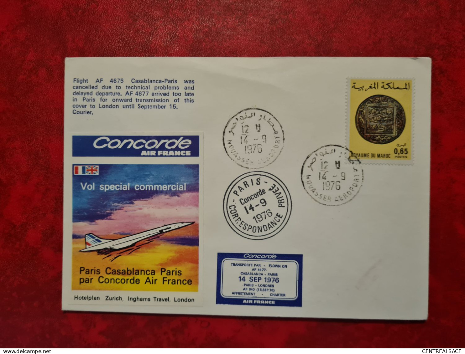 Lettre  1976 VOL  CORRESPONDANCE PRIVEE CONCORDE PARIS CASABLANCA MAROC LONDON OBLITERATION MECANIQUE - Maroc (1956-...)