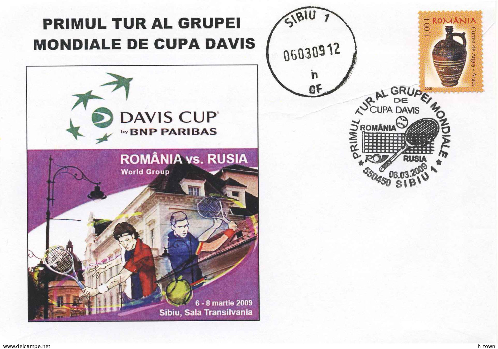 415  Coupe Davis 2009: Oblitération Temp. + Env. Commemorative - Tennis Davis Cup Romania - Russia - Tenis