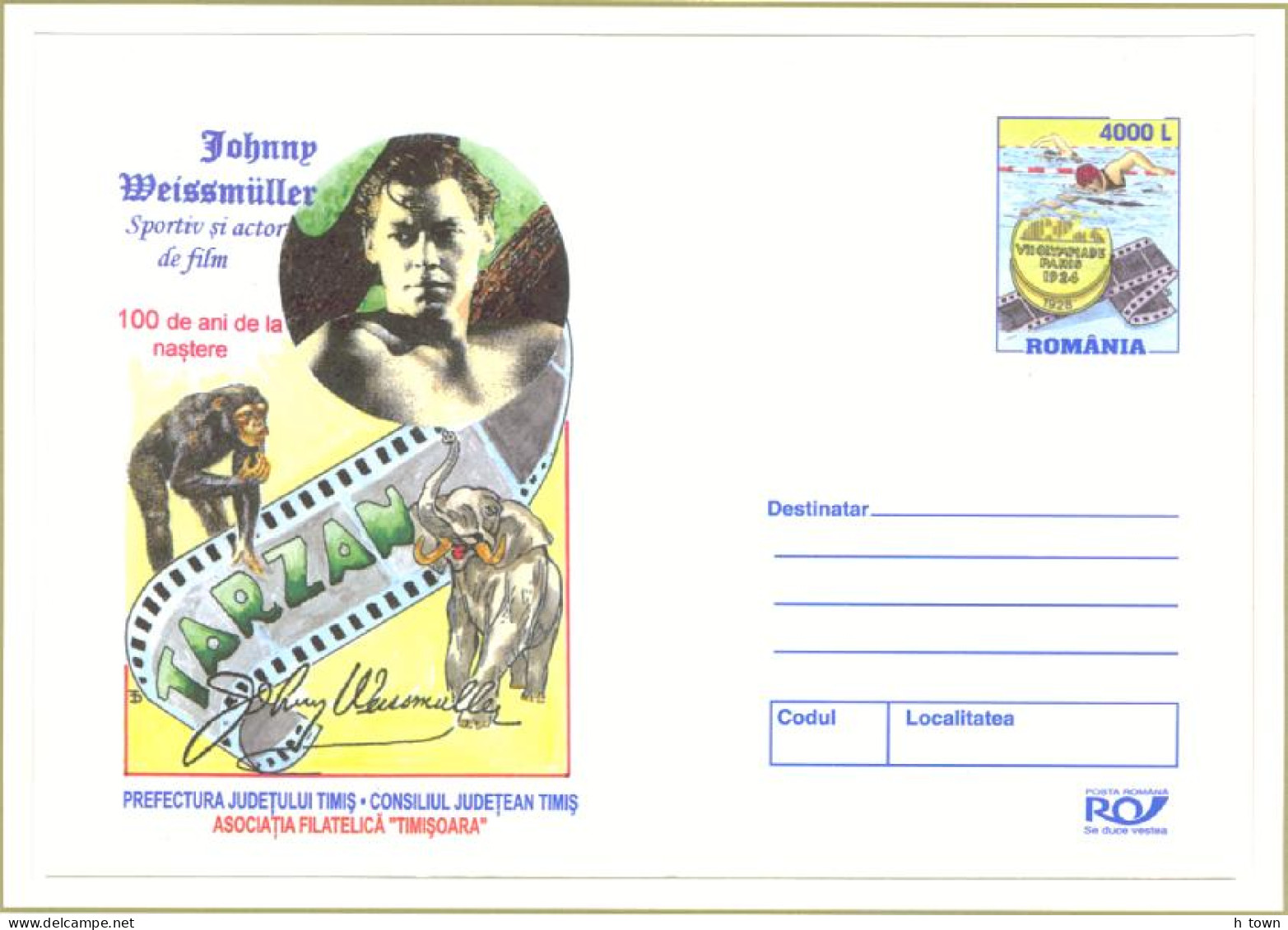 415  Johnny Weissmüller: Tarzan Cinéma éléphant Singe: PAP 2004 - Cinema Elephant Monkey Film Actor Stationery Cover - Cinéma
