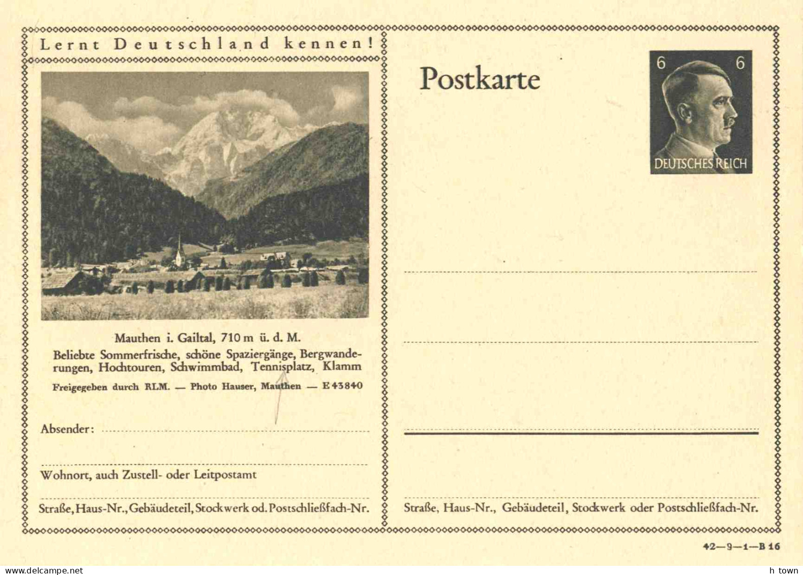 415  Tennis, Trekking, Natation: Entier (c.p.) D'Allemagne 1942 - Mauthen Stationery Postcard: Hiking Swimming - Tennis