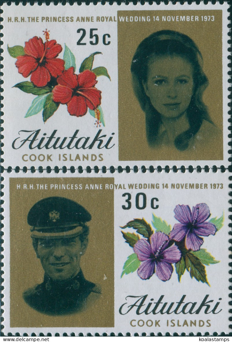 Aitutaki 1973 SG82-83 Princess Anne Wedding Set MNH - Cookinseln