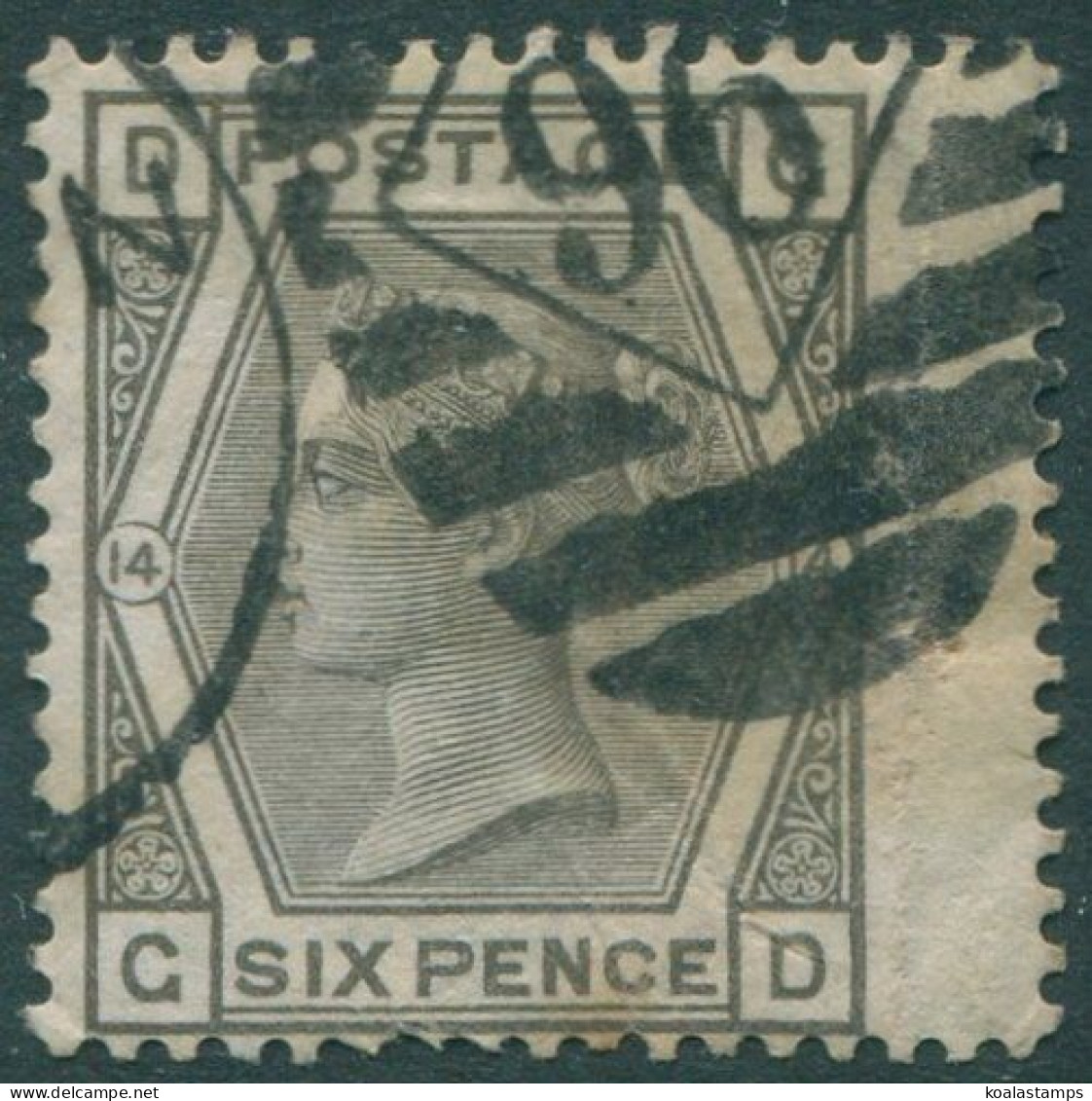 Great Britain 1873 SG147 6d Grey QV DGGD Plate 14 Spray Of Rose Wmk FU (amd) - Autres & Non Classés