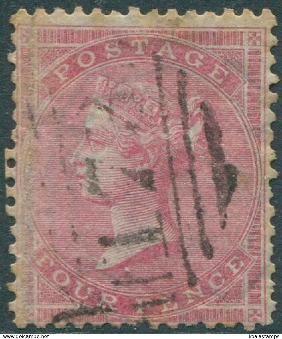 Great Britain 1857 SG66 4d Rose-carmine QV Large Garter Wmk Toned FU (amd) - Other & Unclassified