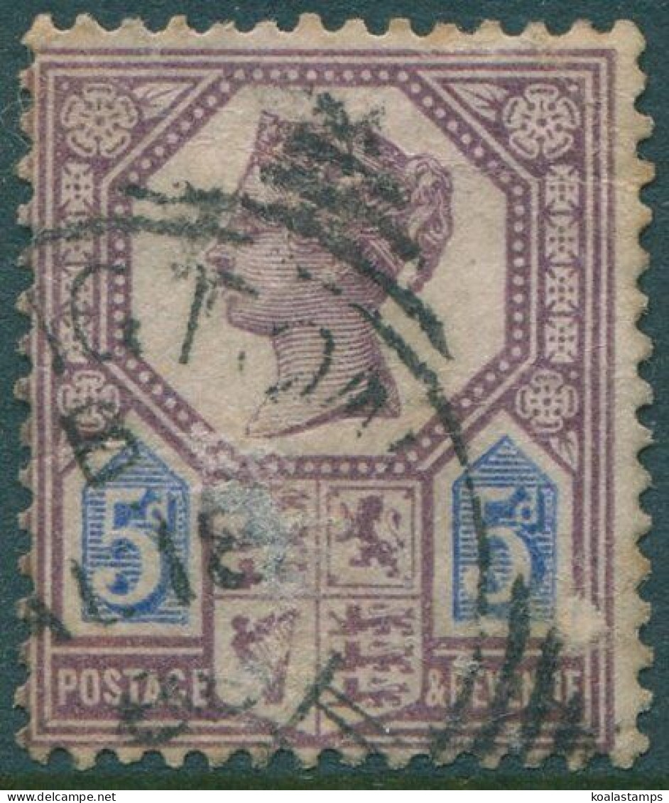 Great Britain 1887 SG207a 5d Dull Purple And Blue Die 2 QV Toning Tear FU (amd) - Sonstige & Ohne Zuordnung