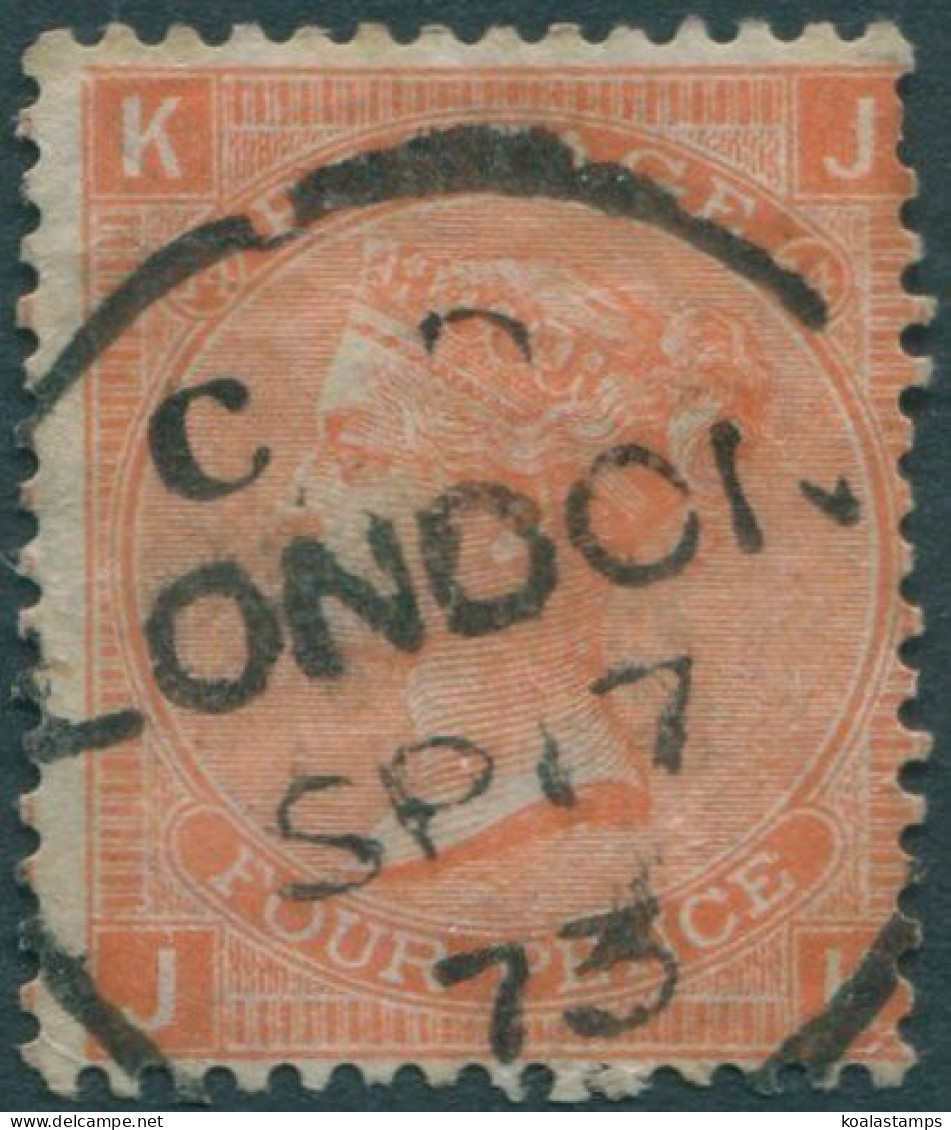 Great Britain 1865 SG94 4d Vermilion QV KJJK FU Plate 14 (amd) - Other & Unclassified