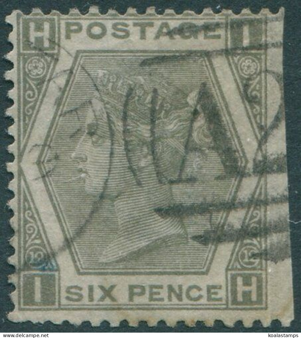 Great Britain 1873 SG125 6d Grey QV HIIH Plate 12 Side Margin Trimmed FU (amd) - Other & Unclassified